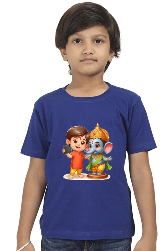 Selfie with Bappa Boys’ T-Shirt – Cute Ganpati Design for Kids | Indian Festive Wear