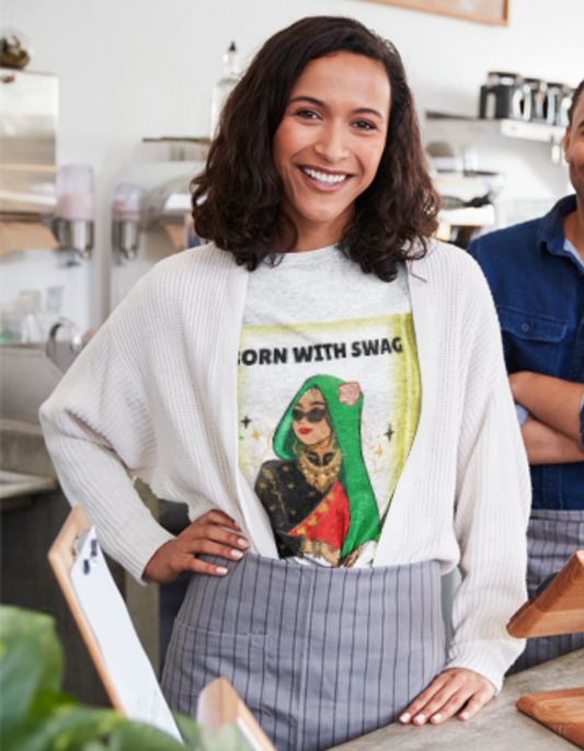Born with Swag – Desi Diva T-Shirt for Women | Bold Traditional Style Tee