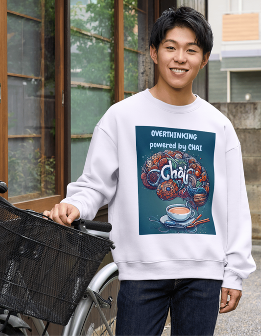 Overthinking Powered by Chai – Men's Sweatshirt | Funny Chai Lover Hoodie | Mandala Brain Art
