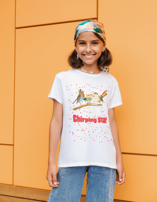 Chirping Star" Girls’ Graphic Tee – Joy in Every Tweet!