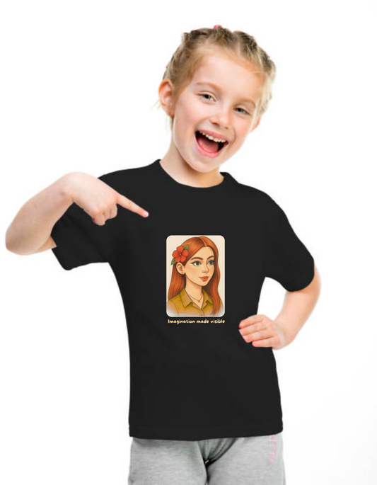 Imagination Made Visible – Artistic Girl’s T-Shirt with Flower Illustration
