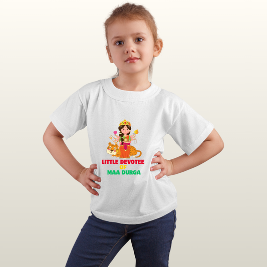 Little Devotee of Maa Durga Girls T-Shirt – Vibrant Goddess Graphic, Spiritual Kidswear