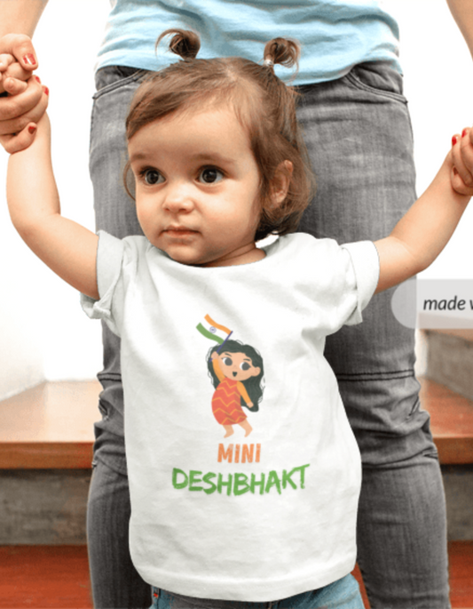 Mini Deshbhakt Girls’ Independence Day T-Shirt – Cute Indian Flag Print for Kids