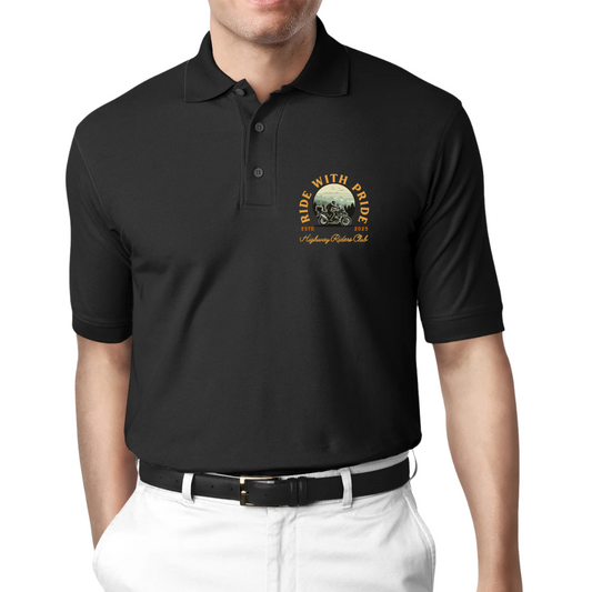 Men’s Polo T-Shirt – “Ride With Pride” Biker Graphic | Highway Riders Club