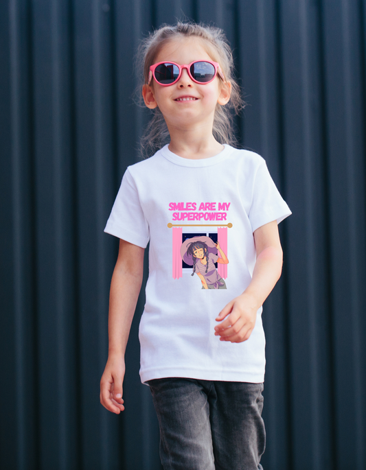 "Smiles Are My Superpower" Girls' T-Shirt – Cute Anime-Inspired Positivity Tee