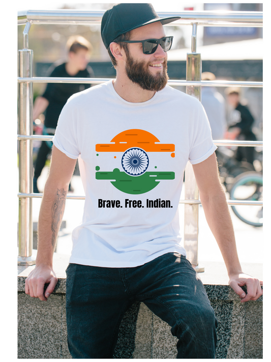 Brave Free Indian – Men’s Independence Day T-Shirt with Indian Flag Design