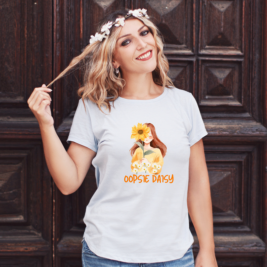 OOPSIE DAISY Graphic Tee – Playful Sunflower & Daisy Print T-Shirt for Women