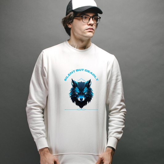 Silent But Deadly Wolf Sweatshirt – Bold Blue Graphic Unisex Sweatshirt