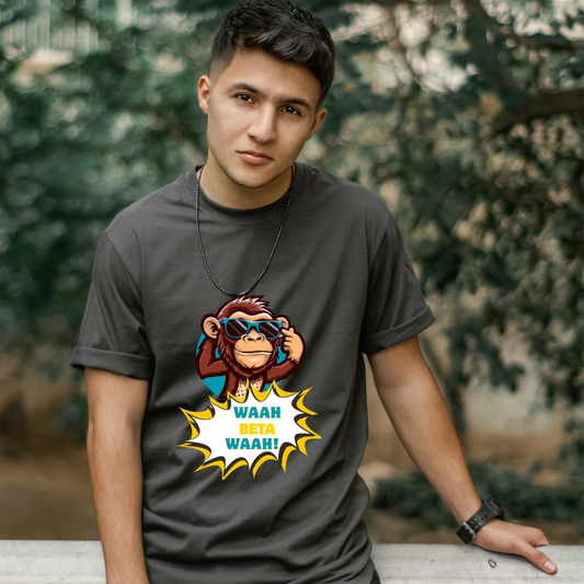 Waah Beta Waah Graphic Tee – Funny Cartoon Monkey T-Shirt for Men