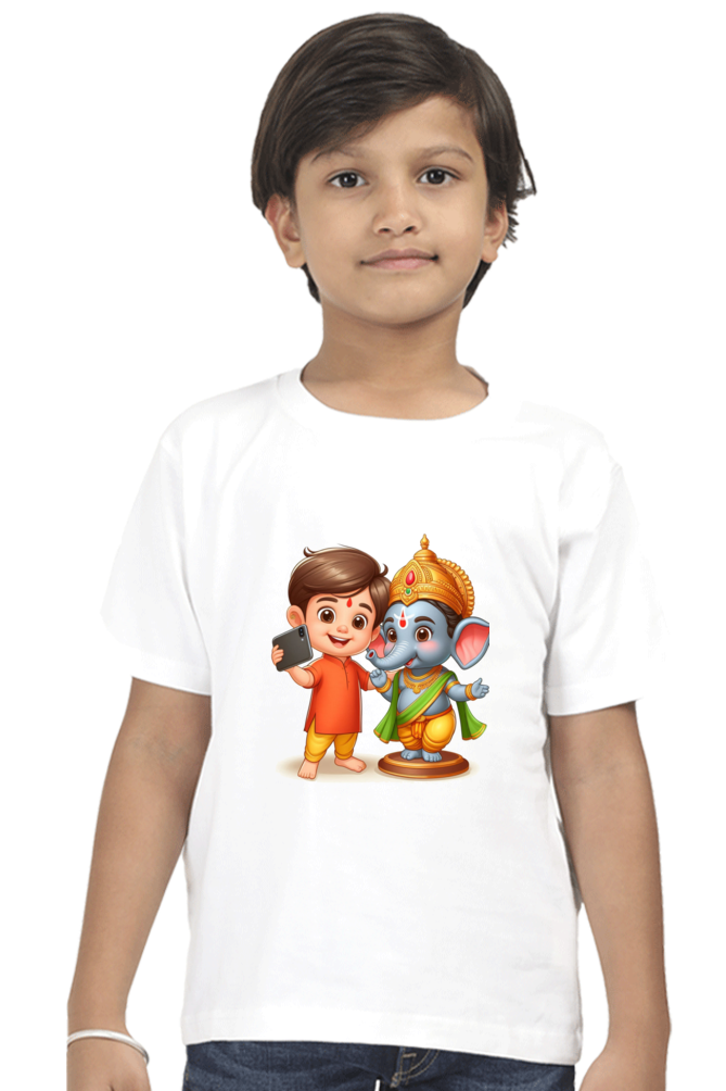 Selfie with Bappa Boys’ T-Shirt – Cute Ganpati Design for Kids | Indian Festive Wear