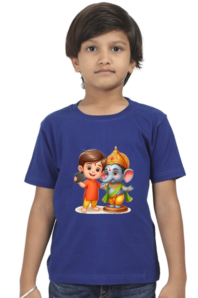 Selfie with Bappa Boys’ T-Shirt – Cute Ganpati Design for Kids | Indian Festive Wear