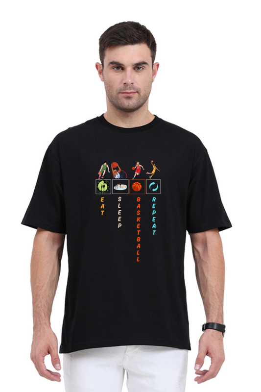 Eat Sleep Basketball Repeat Oversized T-Shirt for Men | Sporty Streetwear Style