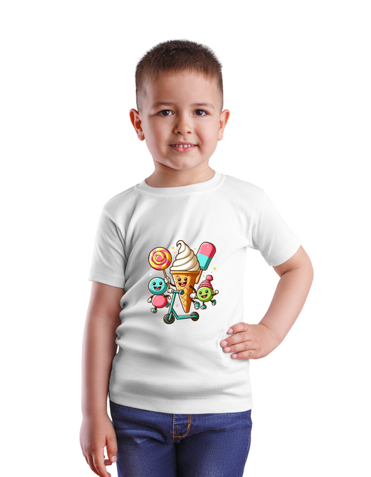Sweet Squad Boys' T-Shirt – Ice Cream & Candy Cartoon Design
