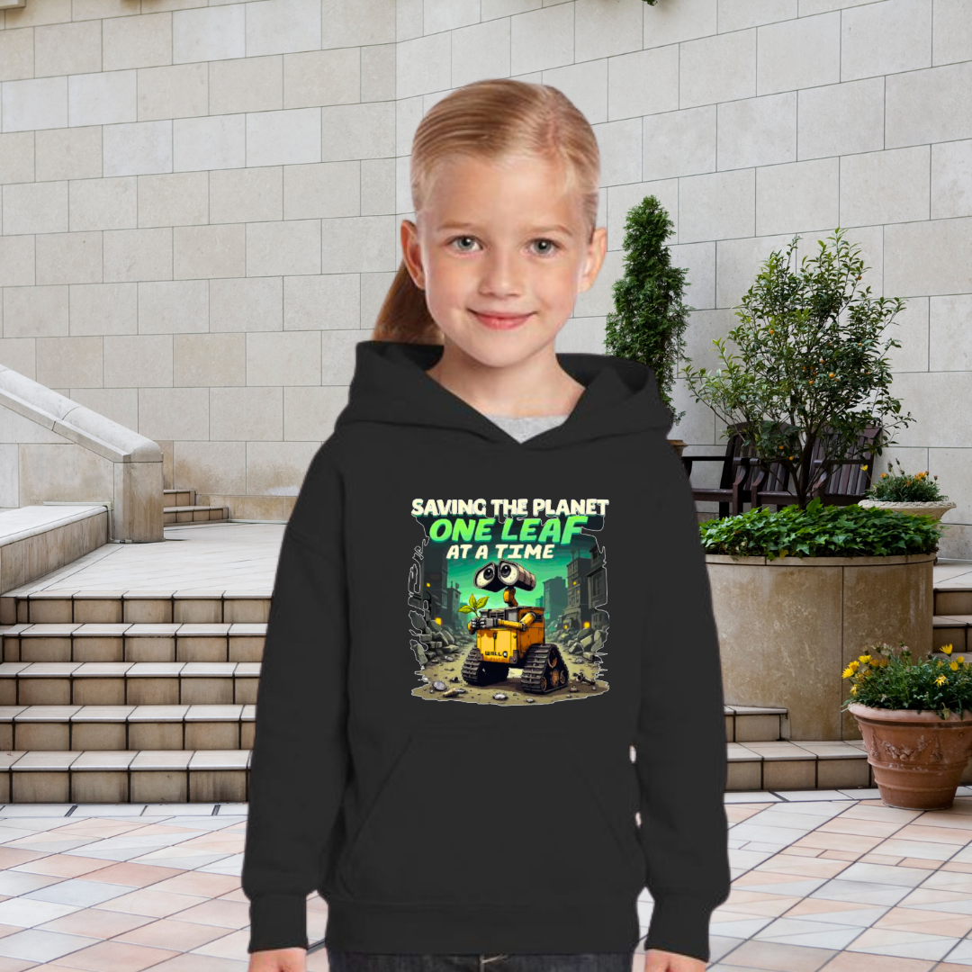 "Saving the Planet One Leaf at a Time" WALL·E Kids Hoodie – Eco-Friendly Cartoon Sweatshirt for Boys & Girls